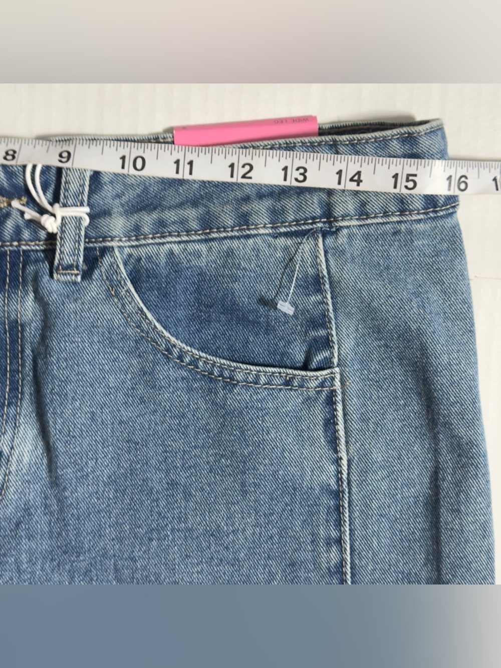 High-Rise Wide Leg Women’s Jeans in Light Blue with Embroidered Detail - Picture 12 of 16